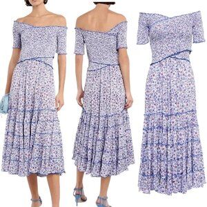 Poupette St Barth, NWT Women’s Soledad Midi Dress, Blue Magnolia Floral, X-Small